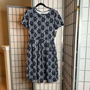 NWT LuLaRoe Amelia Navy and White Floral Full Skirt Dress